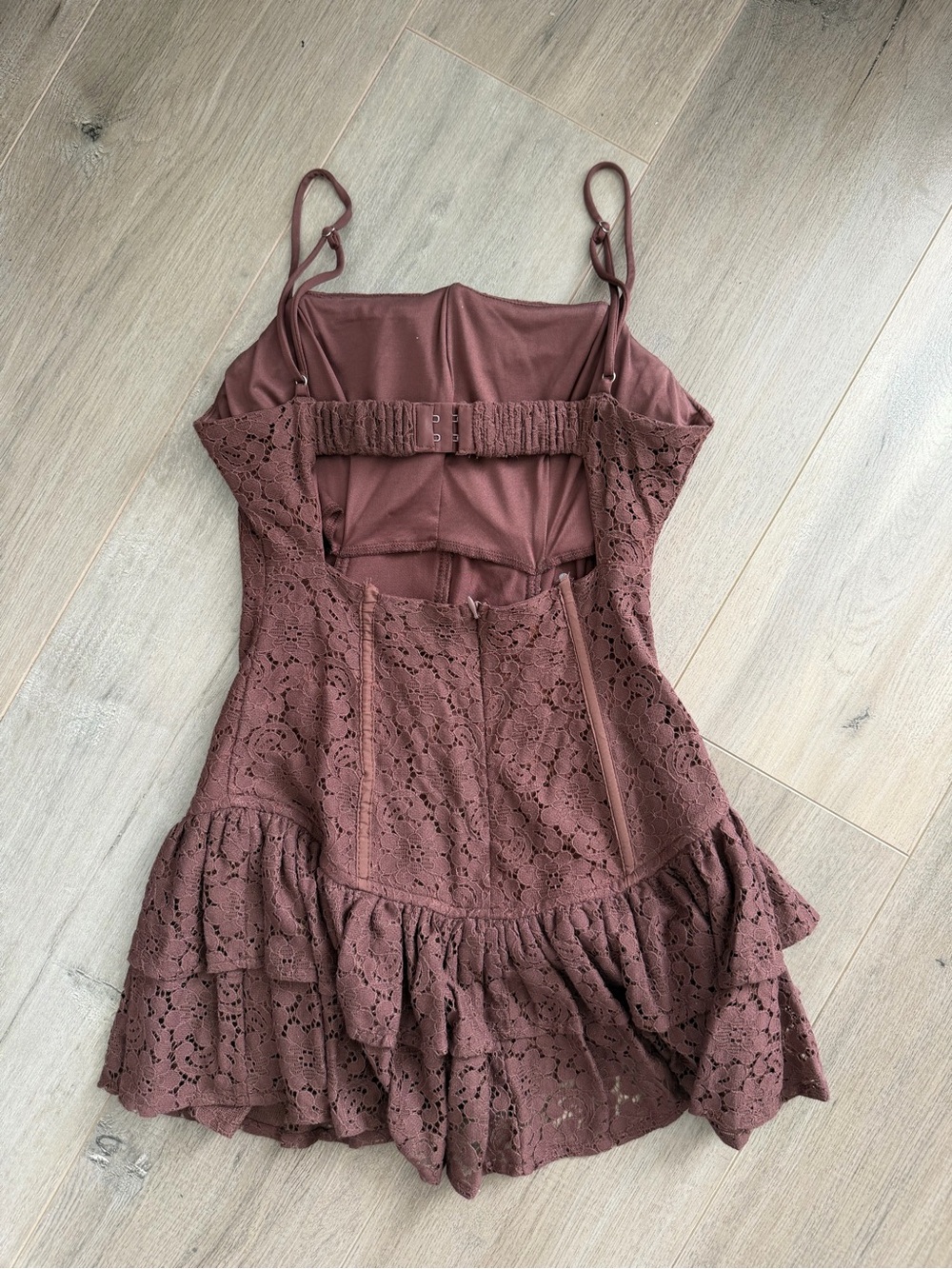 Brown Lace Ruffle Mini Dress - Picture 7 of 9